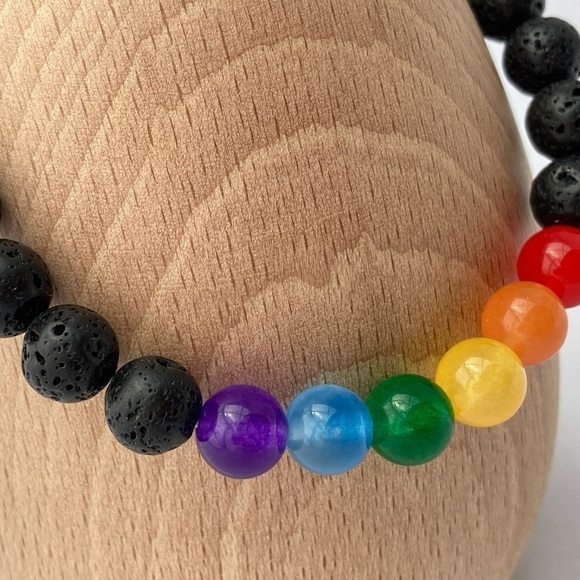 PRIDE Jade and Lava Stone Stretch Beaded Bracelet - Picture 3 of 10